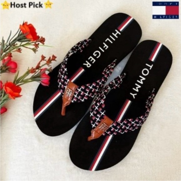 Tommy Hilfiger Shoes - TOMMY HILFIGER Women's Flip Flops Size 8 Red, White, Black w/ Gold Logo - NWOB